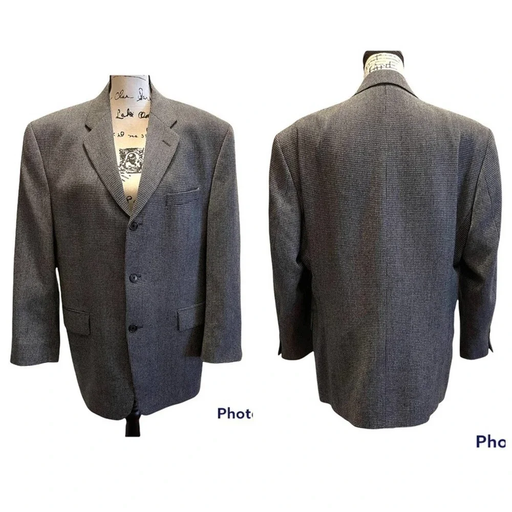 Oscar de la Renta Suit Jacket Blazer Sport Coat Gray Blue 42R Workwear
